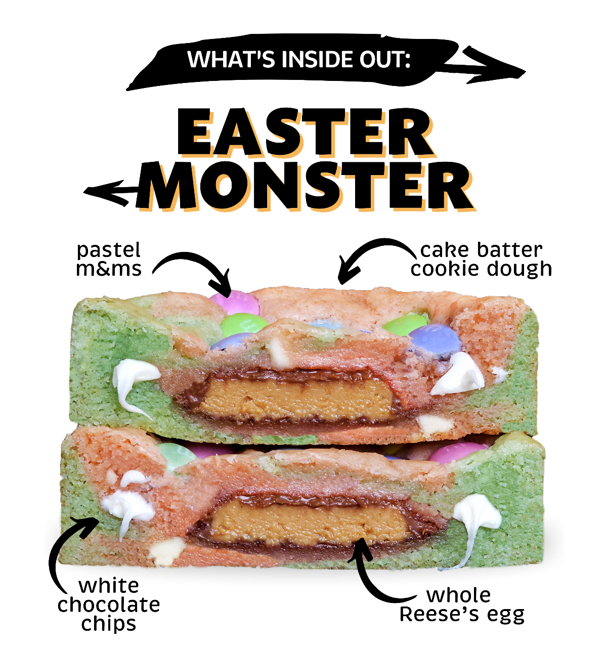 What's inside of inside out cookie's easter monster stuffed cookies