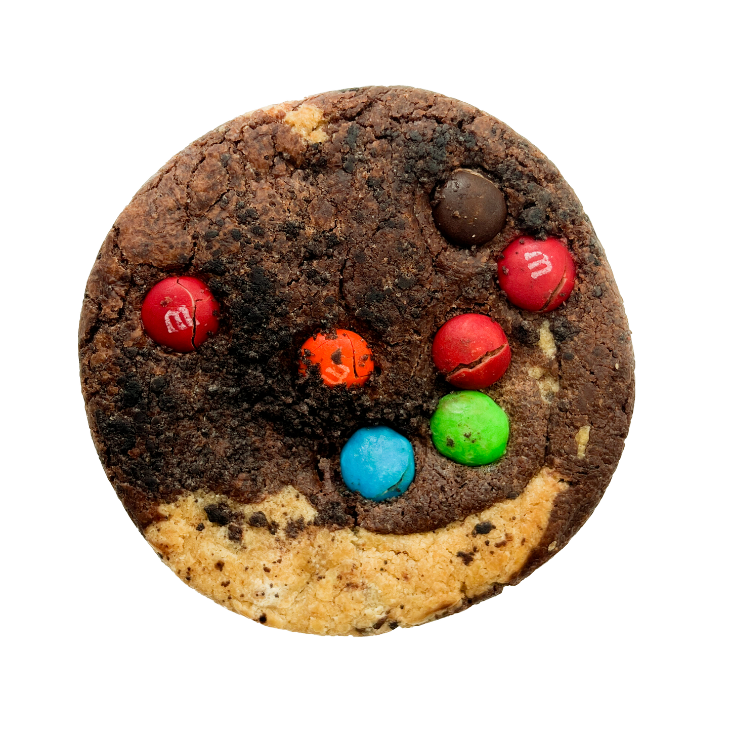 Inside Out Cookie top of brookie monster stuffed cookie with m&ms