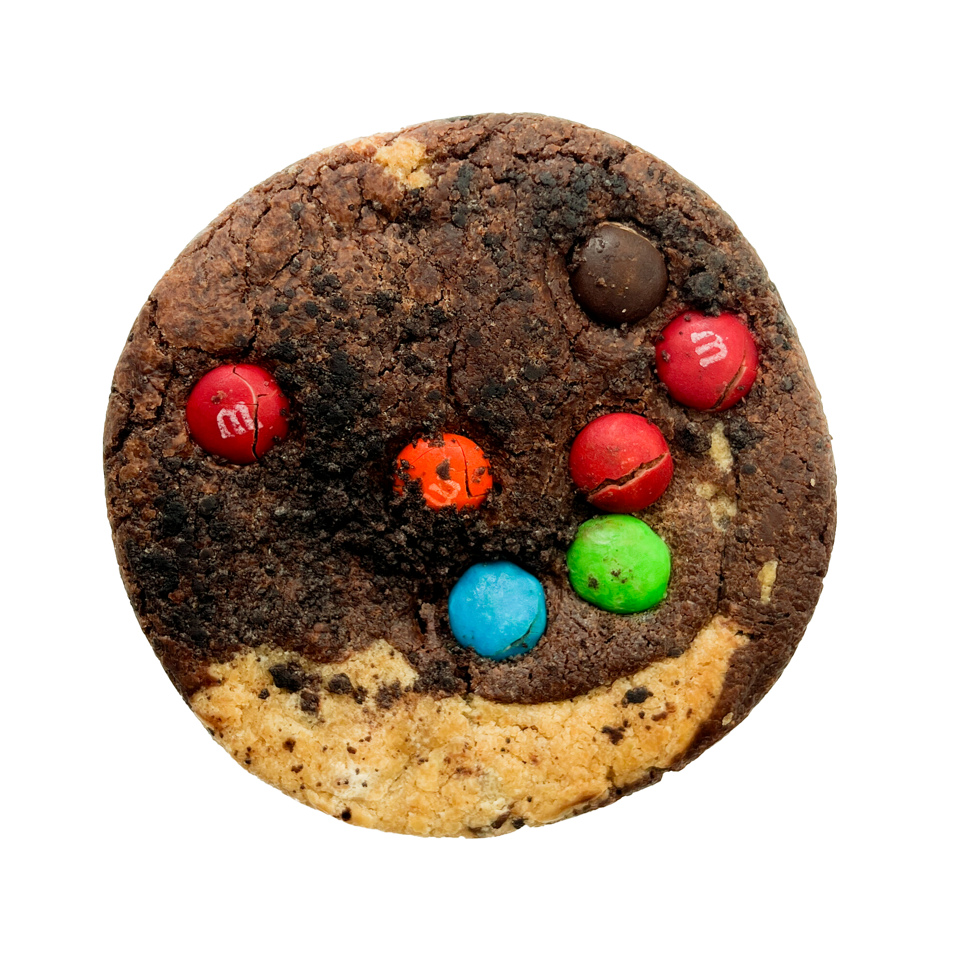 Inside Out Cookie top of brookie monster stuffed cookie with m&ms