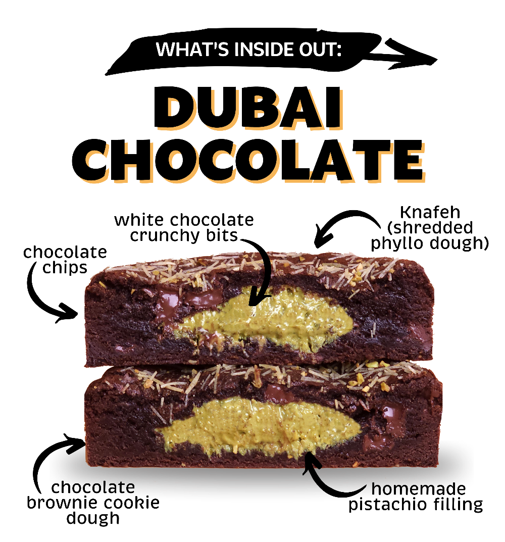 Whats inside the dubai chocolate inside out stuffed cookies