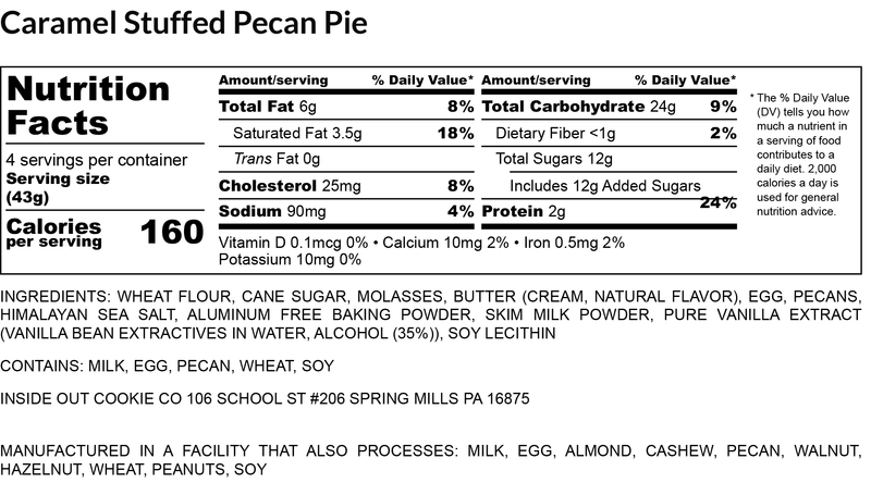 Caramel Stuffed Pecan Pie nutrition facts label