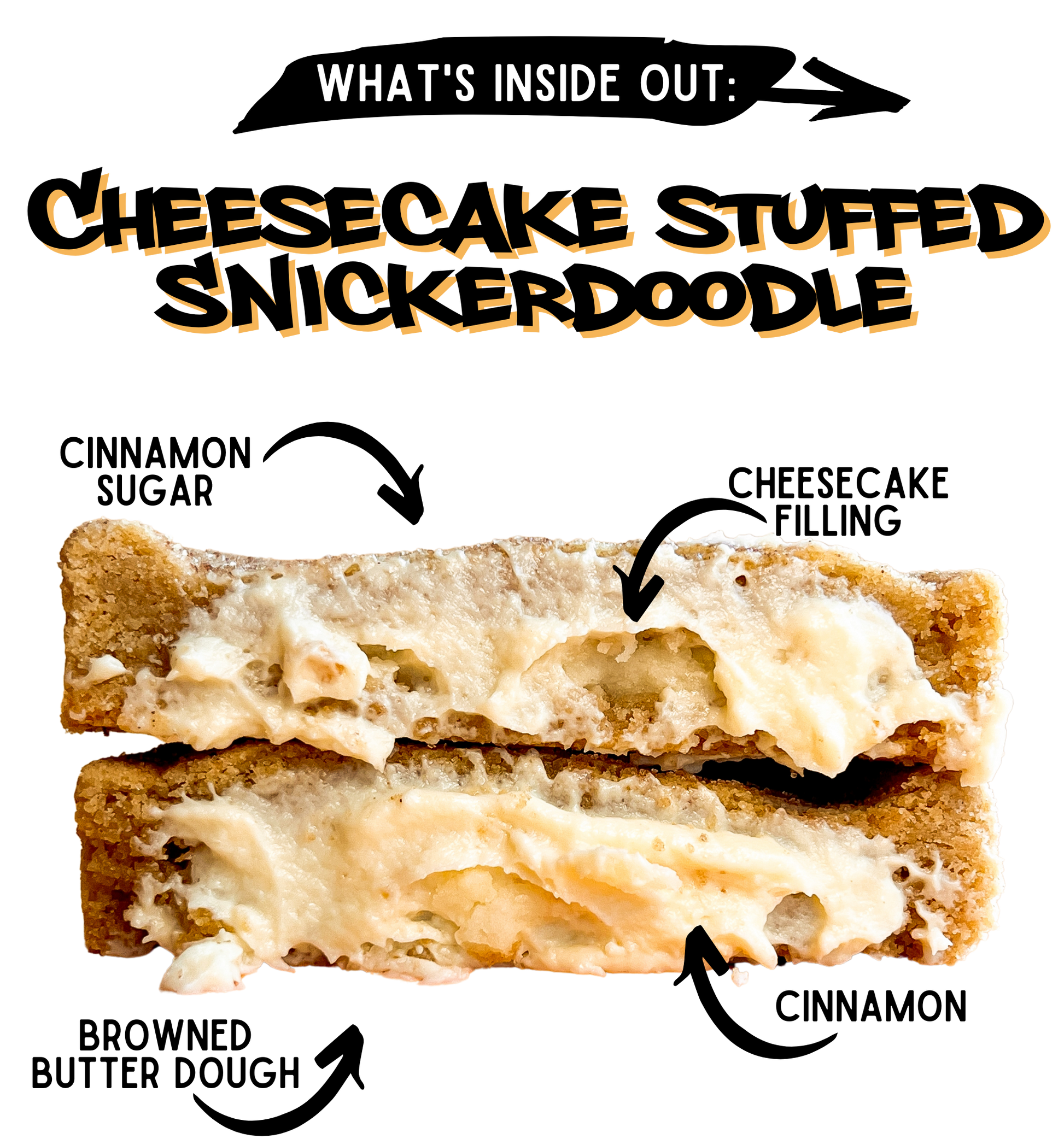 Inside Out Cookie Cheesecake stuffed snickerdoodle cookie