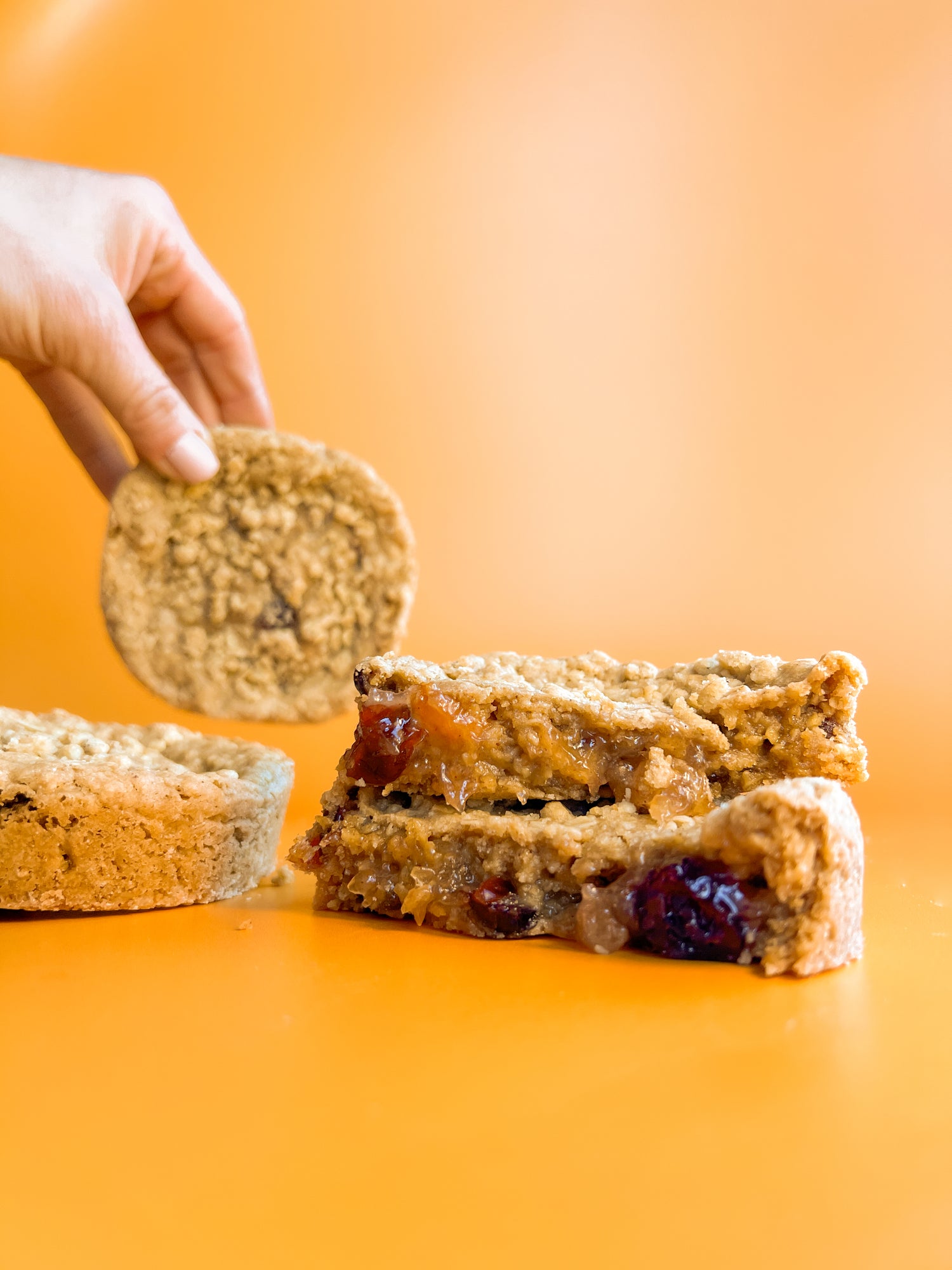 Editorial shot of Inside Out Cookie cranberry apple oatmeal stuffed cookies