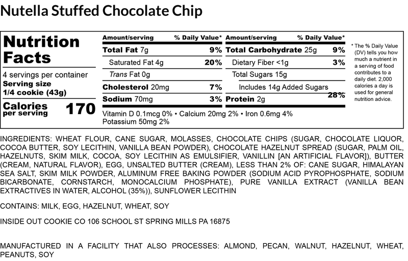 Nutella Chocolate Chip nutrition facts label