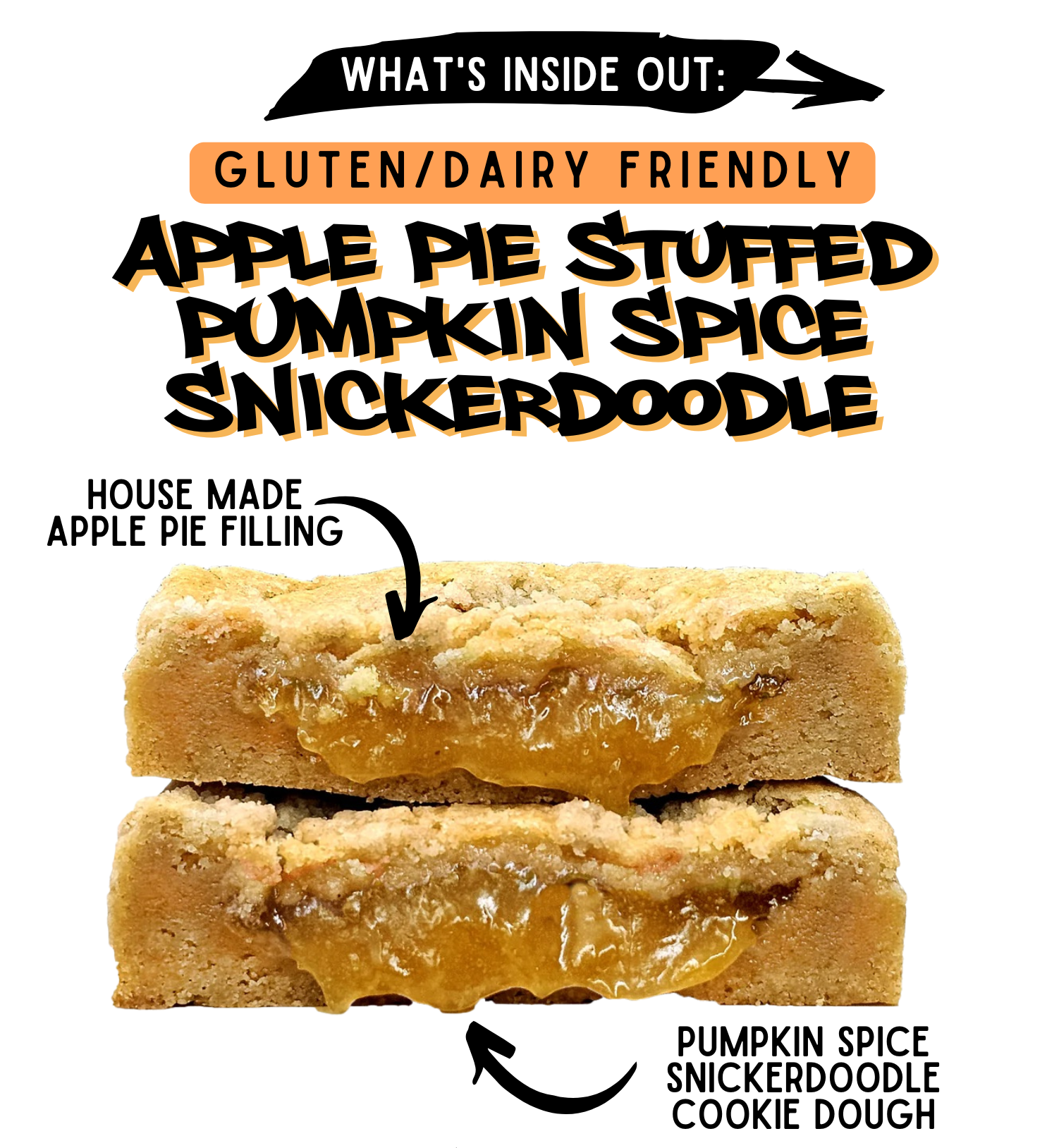 inside out cookie gluten/dairy friendly apple pie stuffed pumpkin spice snickerdoodle cookies