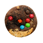 Inside Out Cookie top of brookie monster stuffed cookie with m&ms